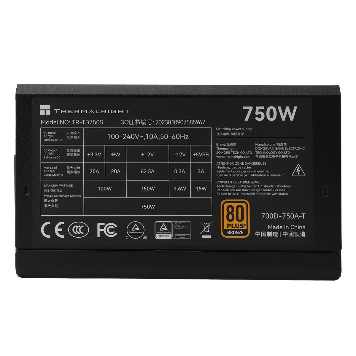 Thermalright Power Supply TB-750S 750W 80 Plus Bronze Thermalright Power Supply TB-750S 750W 80 Plus Bronze